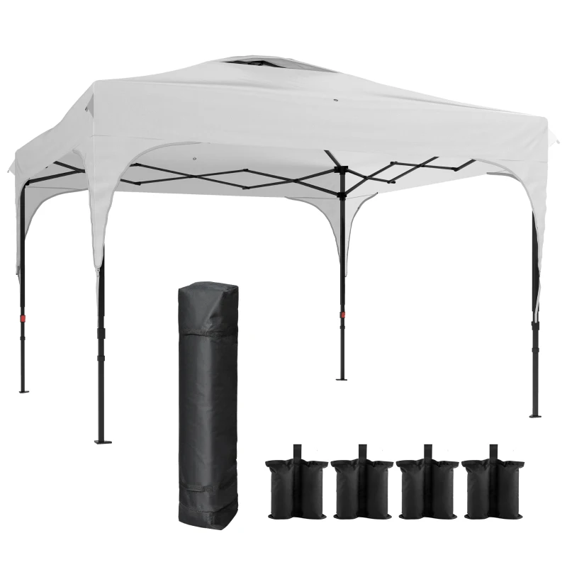 Outsunny Gazebo da Giardino 3x3 m ad Altezza Regolabile su 3 Livelli, in Poliestere e Acciaio, Bianco