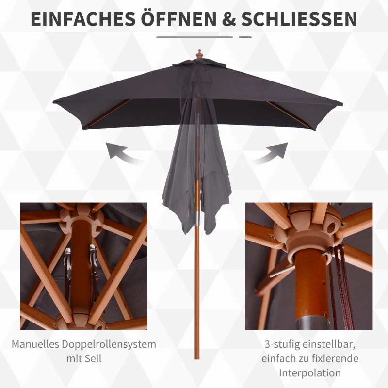 Outsunny Sonnenschirm 200 x 150 x 235 cm Knickbarer Gartenschirm 3-stufig einstellbar rechteckig Strandschirm wasserabweisend und UV-beständig für Strand Balkon Terrasse Garten Dunkelgrau