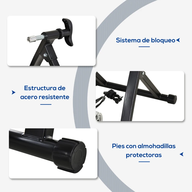 HOMCOM Rodillo de Bicicleta Plegable con Resistencia Magnética Ajustable para Ruedas de 26-28'' de interior 68x62,5x49 cm Negro