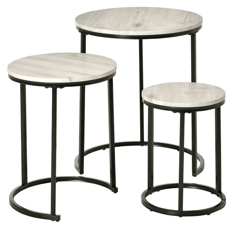 HOMCOM Beistelltische 3er Set Satztisch stapelbar Couchtisch Sofatisch Kaffeetisch 3 Größen Industrial Design Metall Schwarz+Grau