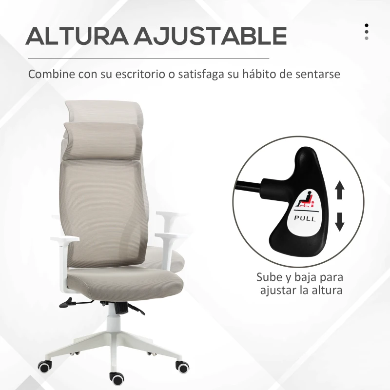 Vinsetto Silla de Oficina Silla de Escritorio Giratoria Ajustable en Altura y Reclinable hasta 120° Bloqueo de Posición 64x61x120,9-128,9 cm Gris