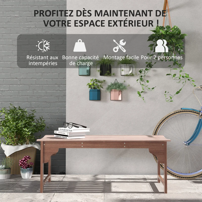 Outsunny Banc de jardin 2 places banc d'extérieur sans dossier assise à lattes cadre en bois pour jardin, terrasse, cour