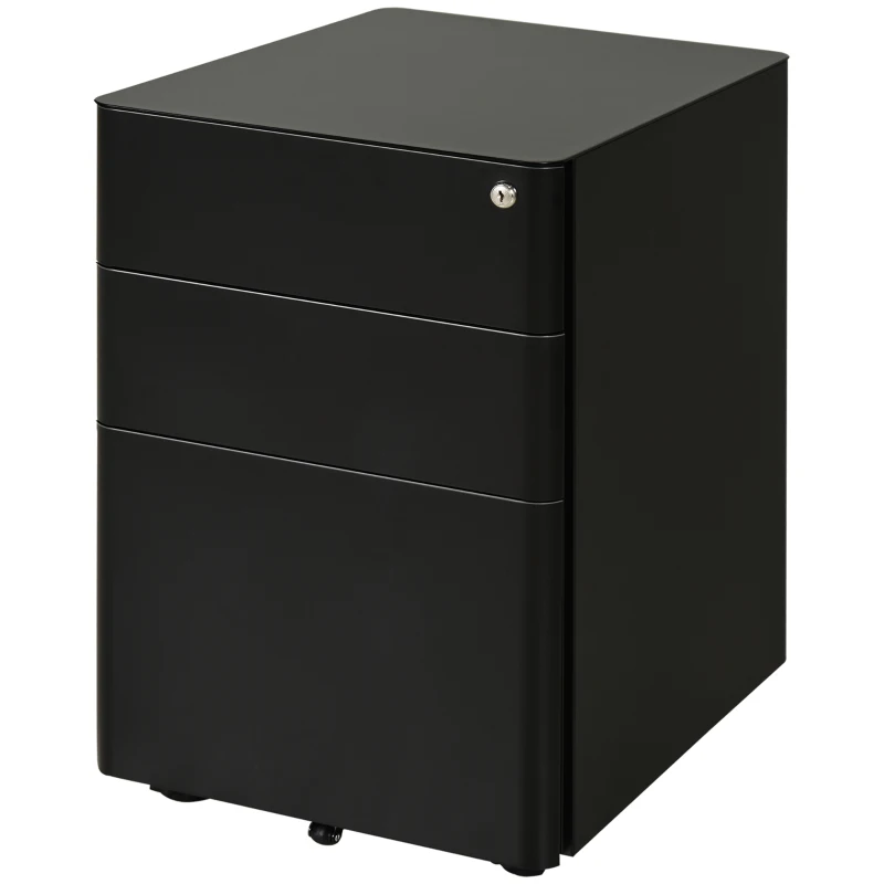 Vinsetto Lockable Cabinet, Rolling Filing Cabinet with 3 Drawers, Steel Office Drawer Unit for A4, Letter, Legal Sized Files