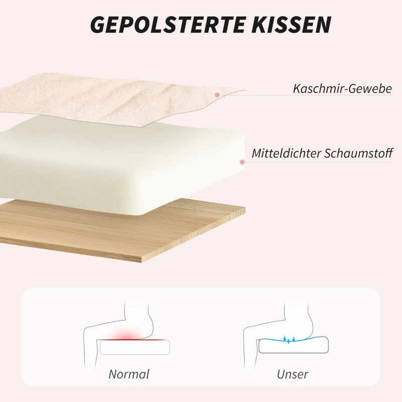 HOMCOM Bureaustoel, Schrijftafel-Polsterstoel, Kantelfunctie, Draaibaar, Rolbaar, Roomwit(m-4)