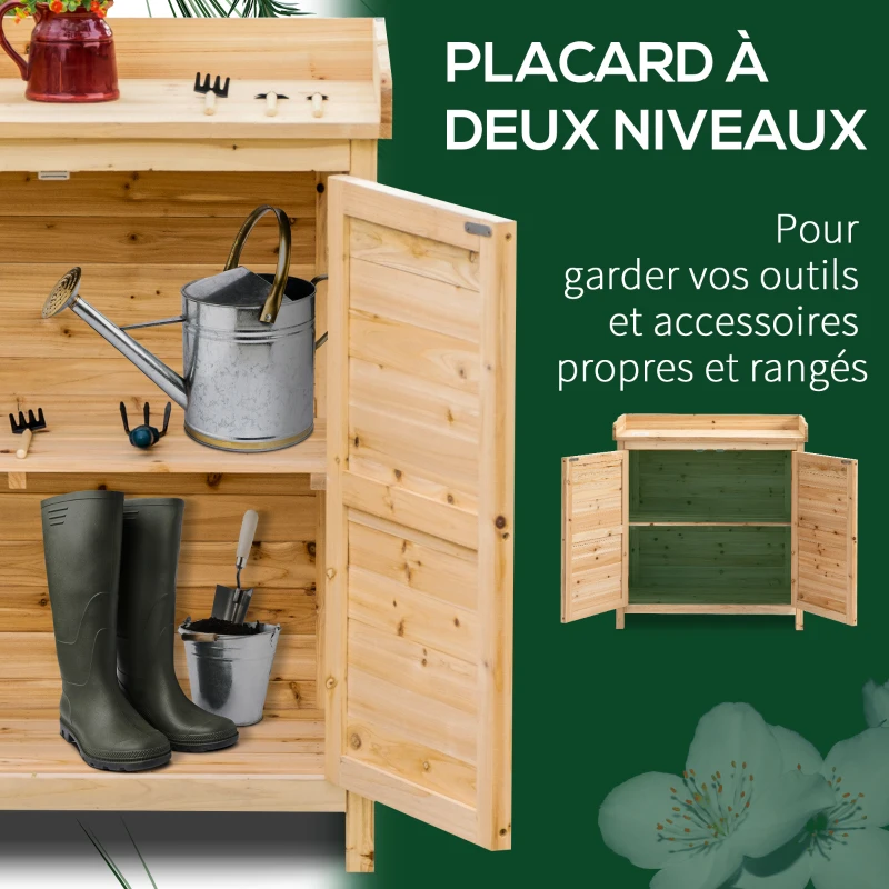 Outsunny Armoire de jardin remise pour outils sur pied placard avec double porte et étagère interne en bois massif sapin pré-huilé dim. 83L x 40l x 92H cm naturel