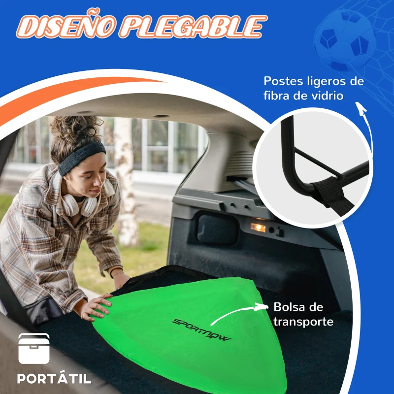 SPORTNOW Juego de 2 Porterías de Fútbol para Niños Porterías de Fútbol Plegables con Luz LED 120x90x90 cm Verde