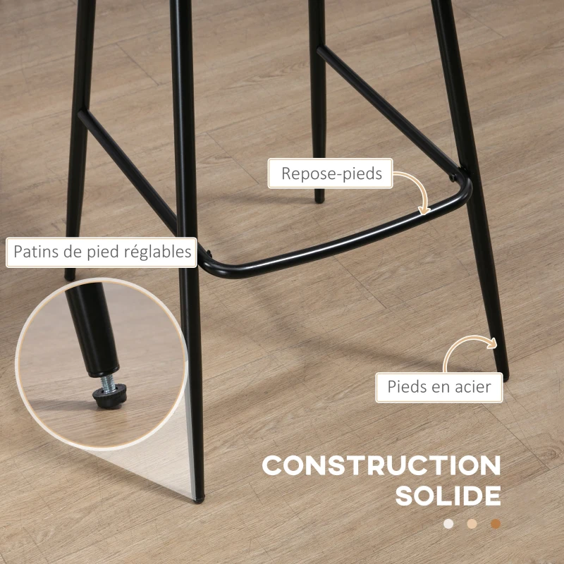 HOMCOM Lot de 2 tabourets de bar assise en similicuir hauteur 76 cm avec repose-pieds en acier et dossier design vintage marron