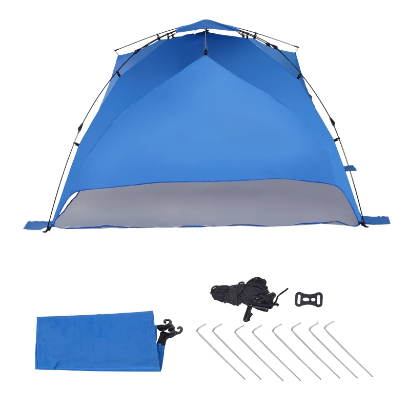 Outsunny Tente de plage abri de plage XXL pliable dim. 2,47L x 2,47l x 1,45H m sac transport inclu polyester bleu marine