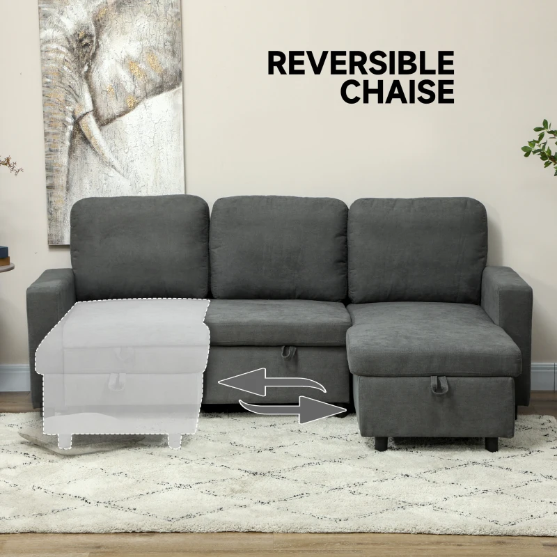 HOMCOM Pull Out Sofa Bed with Storage - Charcoal Grey