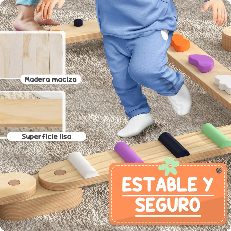 AIYAPLAY Juego de Viga de Equilibrio de Madera para Niños de +3 Años para Entrenamiento de Equilibrio Multicolor