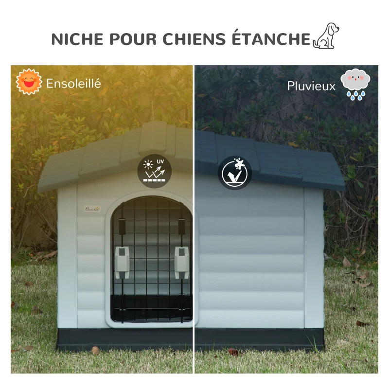 PawHut Niche pour chien chenil à l'extérieur avec porte en métal à mailles à double ouverture et fenêtre d'air en PP et métal pour chiens de taille moyenne et petite 91 x 69 x 66 cm