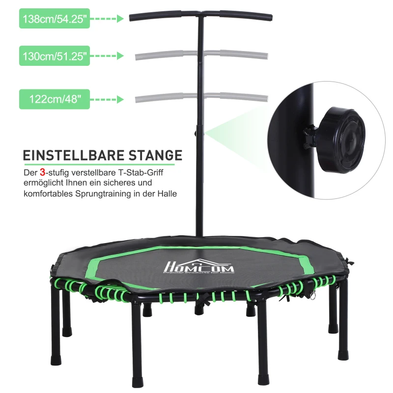 HOMCOM Fitness-Trampolin, Trampolin für Kinder und Erwachsene, Gartentrampolin, Stahl+Kunststoff+EVA, Grün+Schwarz, 122 x 122 x 122-138 cm