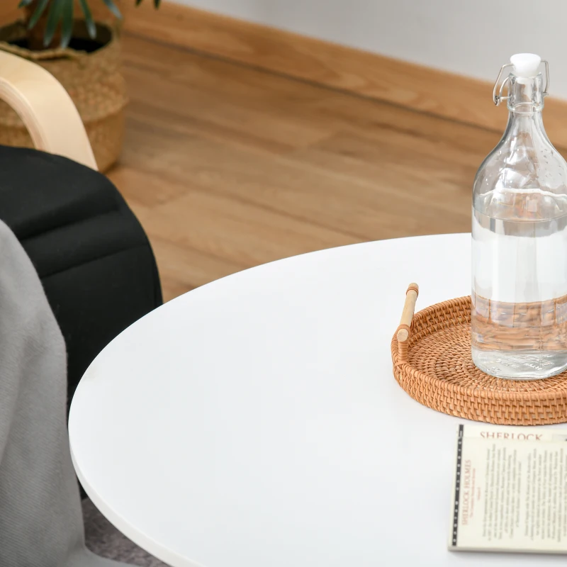 HOMCOM Couchtisch Wohnzimmertisch Beistelltisch Kaffeetisch Teetisch Nachttisch rund Holz + Metall Natur + Weiß Ø80 x H45 cm