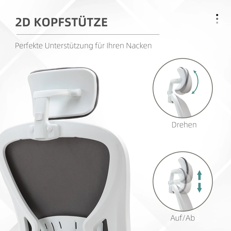 Vinsetto Bürostuhl mit Wippfunktion höhenverstellbarer Computerstuhl ergonomischer Drehstuhl mit Armlehne Kopfstütze Samtoptik 63 x 64 x 118-128 cm Hellgrau