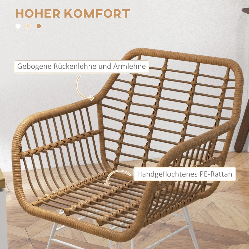HOMCOM 2-er-Set Stühle im Boho-Stil, Küchenstühle, PE-Rattan, 56 x 60 x 79 cm, Natur + Weiß