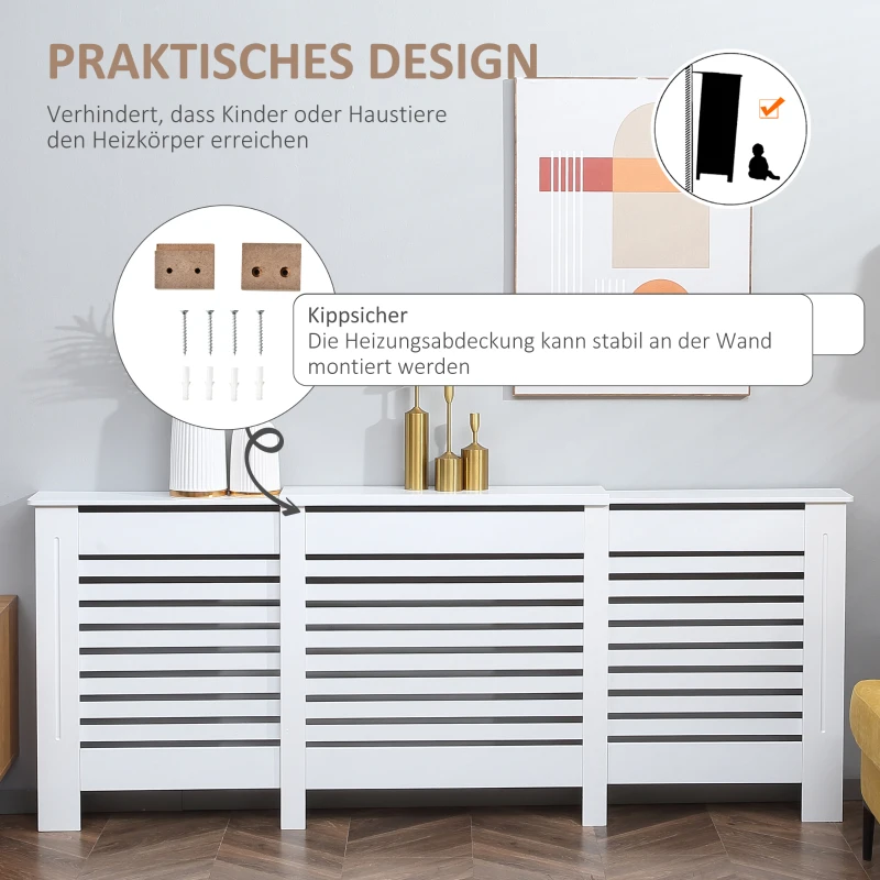 HOMCOM Heizkörperverkleidung Heizkörperabdeckung, MDF, einstellbar zwischen 140 und 202, 202 cm x 19 cm x 82,5 cm, Weiß