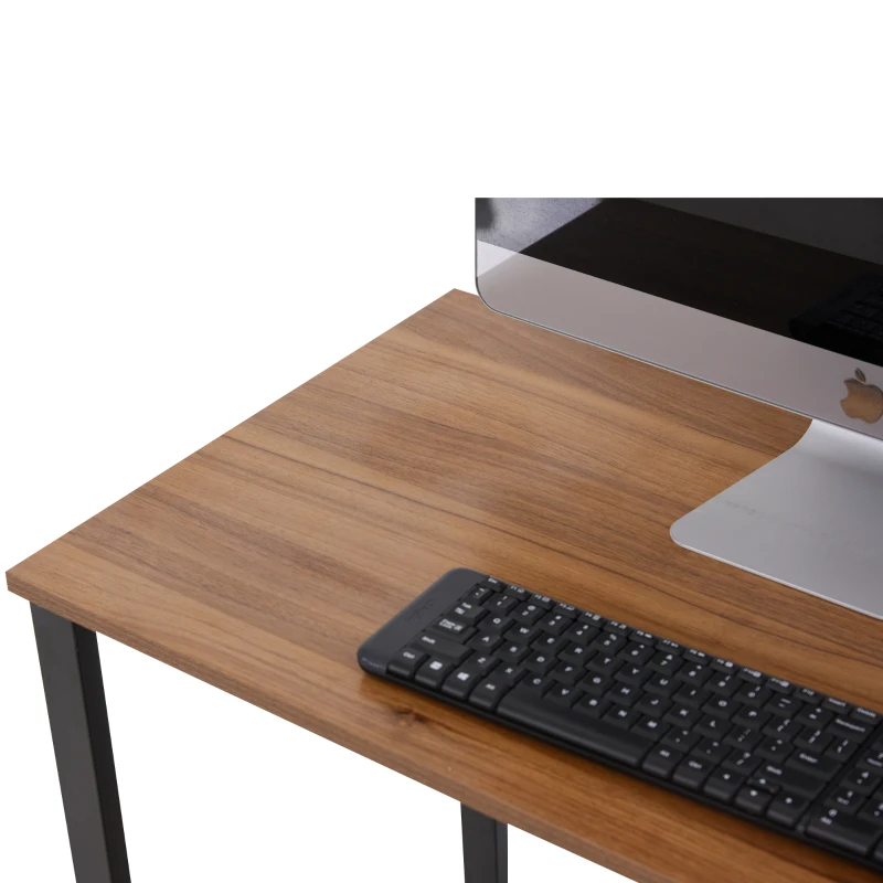 HOMCOM Mesa de Ordenador en Forma de L Escritorio de Oficina Diseño de Esquina con Múltiples Estantes Gran Superficie de Melamina Marco Metálico 130x130x78 cm Nogal