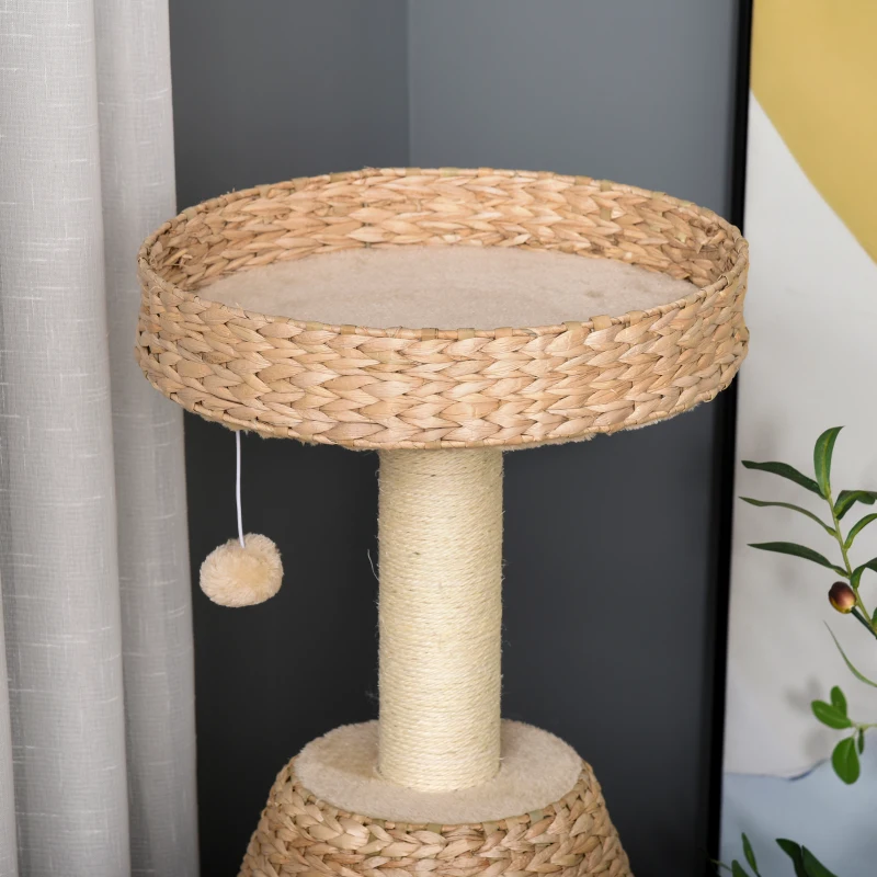 PawHut Katzenbaum Kratzbaum Kätzchen Möbel mit Katzenhöhle Ballspielzeug Sisal weiche Plüsch Höhe 82,5 cm Gelb