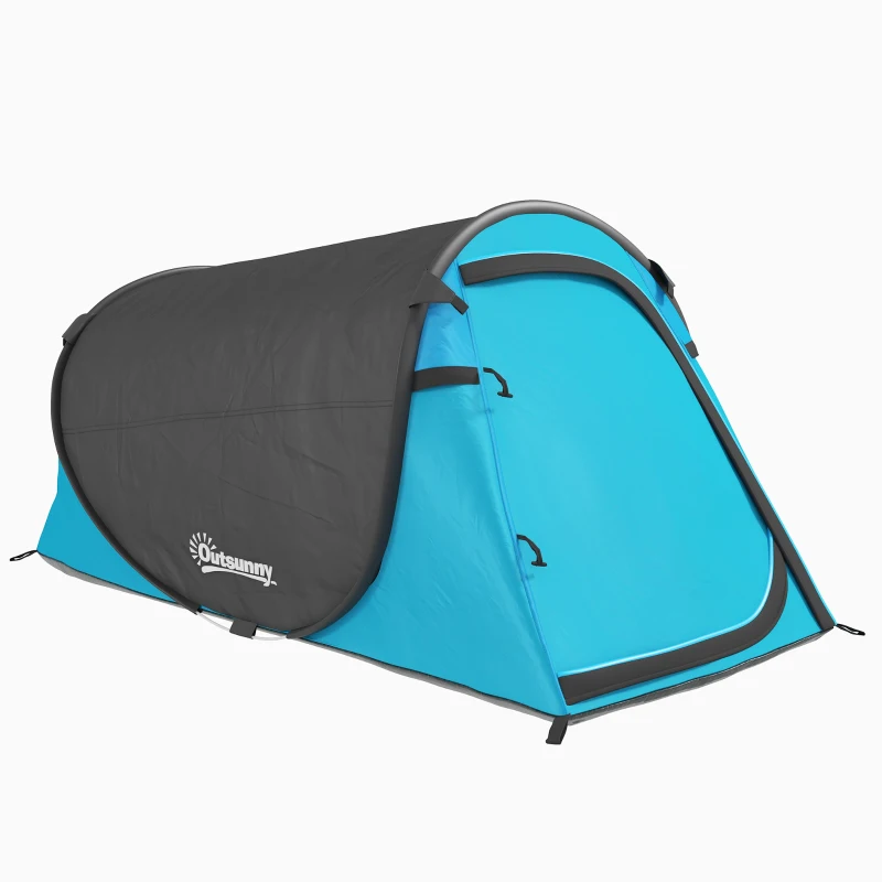 Outsunny Pop up Zelt für 1-2 Personen Campingzelt für 3 Jahreszeiten Polyester Glasfaser Blau+Grau 220 x 108 x 110 cm