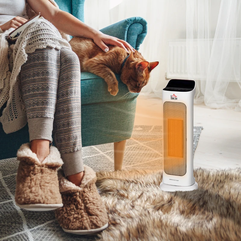 HOMCOM Chauffage soufflant oscillant minuterie 2000 W - radiateur céramique PTC - 3 niveaux de puissance - chauffage d'appoint avec télécommande blanc noir