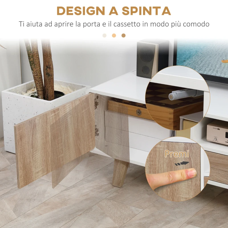 HOMCOM Mobile Porta TV Con Ante e Cassetto, Mobiletto da Salotto per TV fino a 72''in MDF, 160x40x45cm Bianco e Legno
