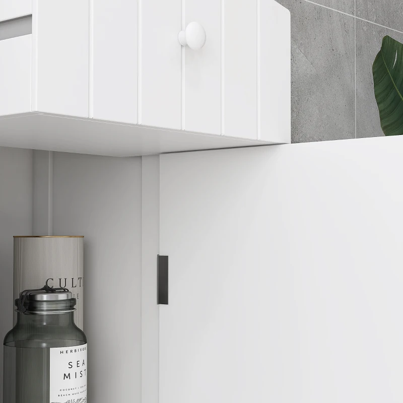 HOMCOM Mobiletto a Colonna Bagno Salvaspazio in MDF Bianco, Armadietto Bagno Multifunzione per Camera con 3 Ripiani 34x24x170cm