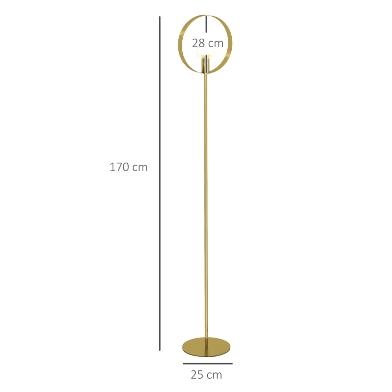 HOMCOM Lampadaire sur pied salon jusqu'à 40W design style art déco anneau en métal doré 28 x 25 x 160 cm doré