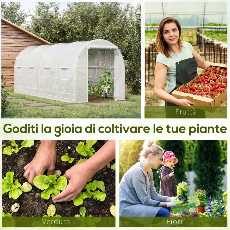 Outsunny Serra da Giardino a Tunnel 5x2x2m con Struttura in Acciaio e Telo in Polietilene Bianco