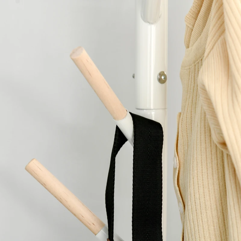 HOMCOM Garderobenständer mit 6 Haken Standgarderobe mit Metallfuß Kleiderständer Flurgarderobe Metall Weiß 35 x 35 x 174 cm