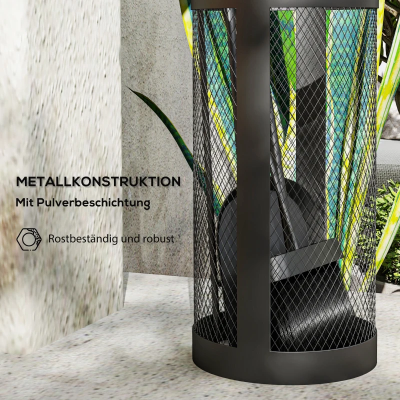 Outsunny Kaminbesteck, 5-teilig, Besen, Schaufel, Zange, Schürhaken und Korb, feuerfestes Metall, Schwarz