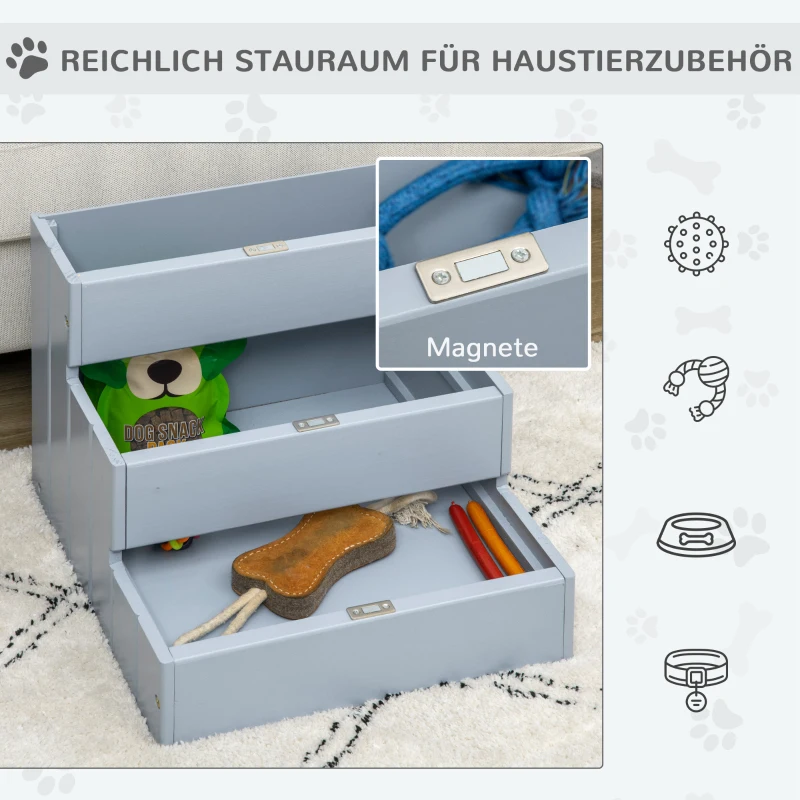 PawHut Hundetreppe 3 Stufen 38 cm Hoch Haustiertreppe für kleine bis mittelgroße Hunde Katzentreppe Hunderampe Einstiegshilfe für Bett, Sofa, Couch und Auto Grau