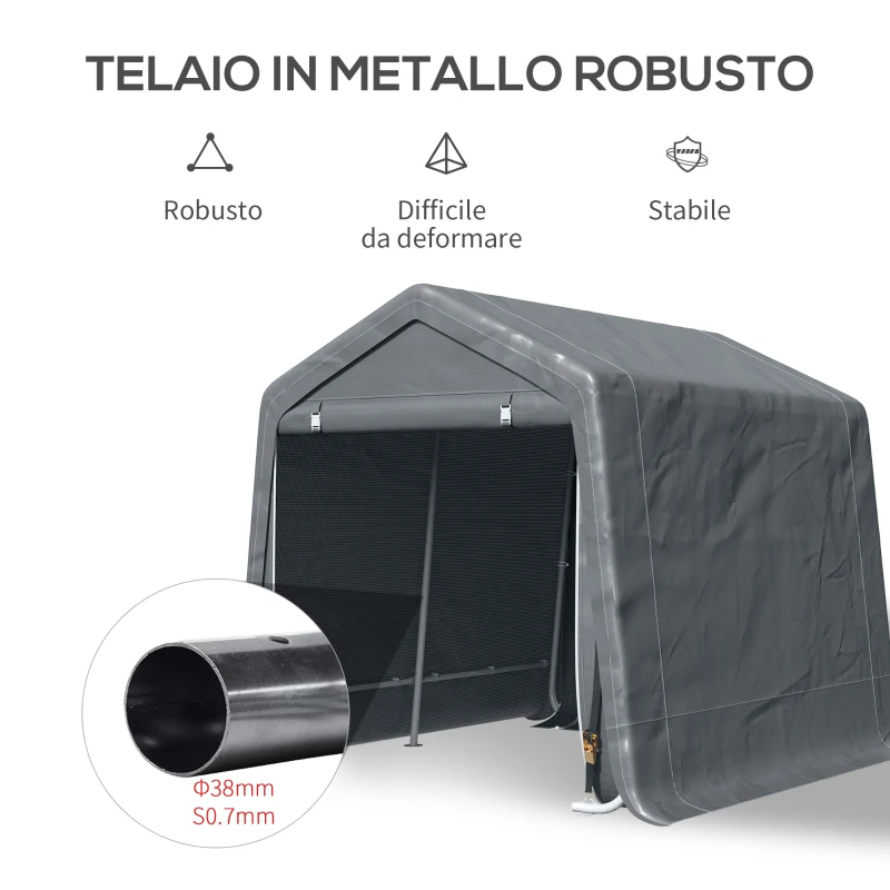 Outsunny Tendone Garage per Auto, Moto e Attrezzi in Metallo e Tessuto PE, 280x240x240cm, Grigio