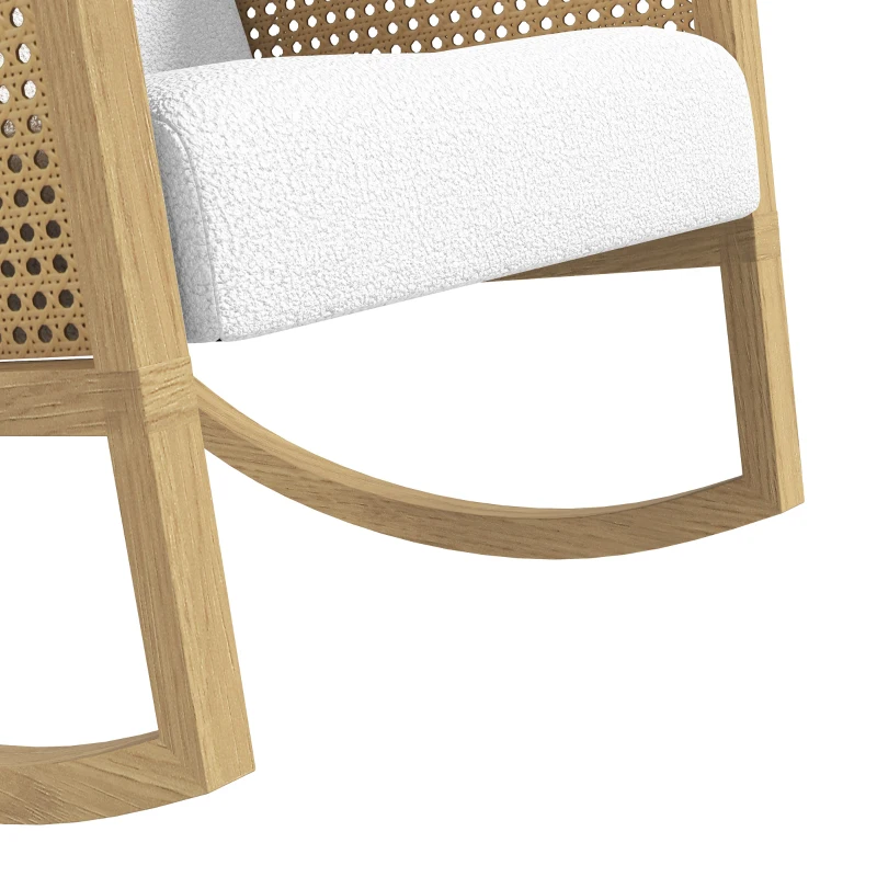 HOMCOM Poltrona a Dondolo Imbottita in Poliestere e Legno di Pioppo, 60x76x74 cm, color Legno e Crema