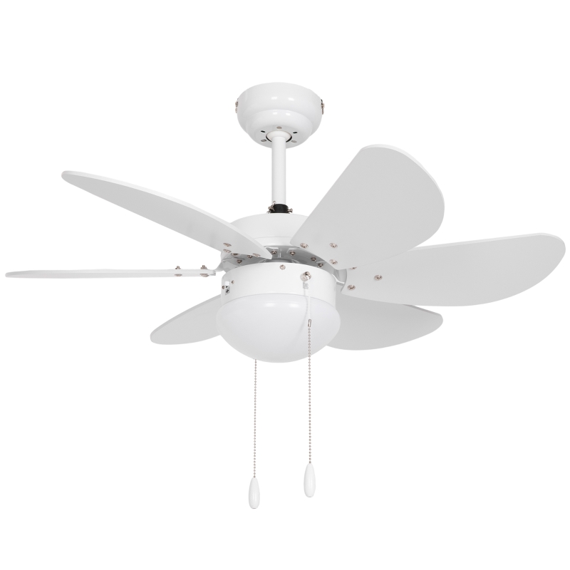 HOMCOM Ceiling Fan with LED Light, Flush Mount Ceiling Fan Lights with 6 Reversible Blades, Pull-chain Switch, White