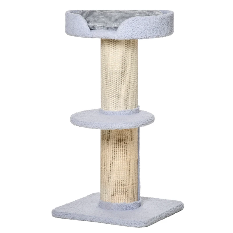 PawHut Kratzbaum 91 cm Katzenturm mit Sisalstämme, Plattform, Kissen mehrstöckiger Katzenkratzbaum, Kletterbaum, für mittelgroße Katzen, Hellblau