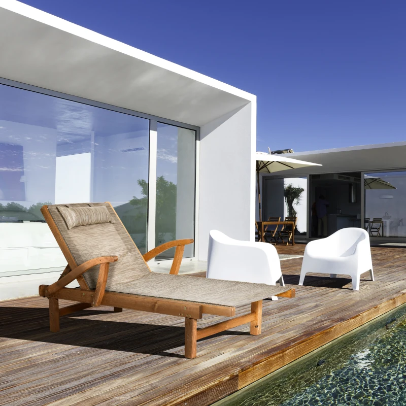 Outsunny Outdoor-Gartenliege, Sonnenliege, Massivholz, wetterbeständig, 194 cm x 70 cm x 32 cm, Braun + Grau