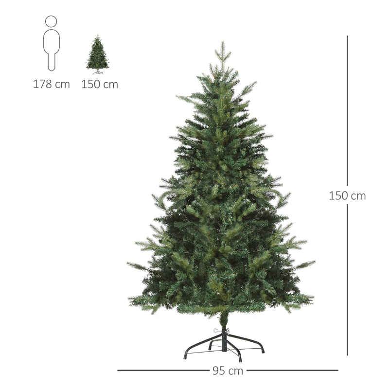HOMCOM Künstlicher Weihnachtsbaum 150 cm künstlich Tannenbaum mit 946 Spitzen Christbaum Weihnachtsdeko inkl. Metallständer für drinnen