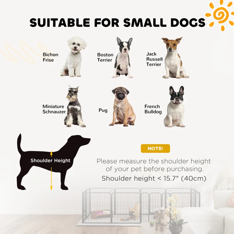 PawHut 12-Panel Solid Dog Playpen with Doors, for Small Dogs, 60cm High, Black