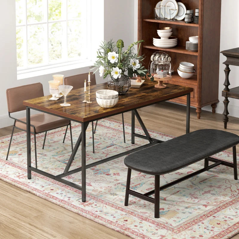 HOMCOM Tavolo da Pranzo per 6 Persone Stile Industriale in Legno e Acciaio, 150x80x75 cm, Marrone