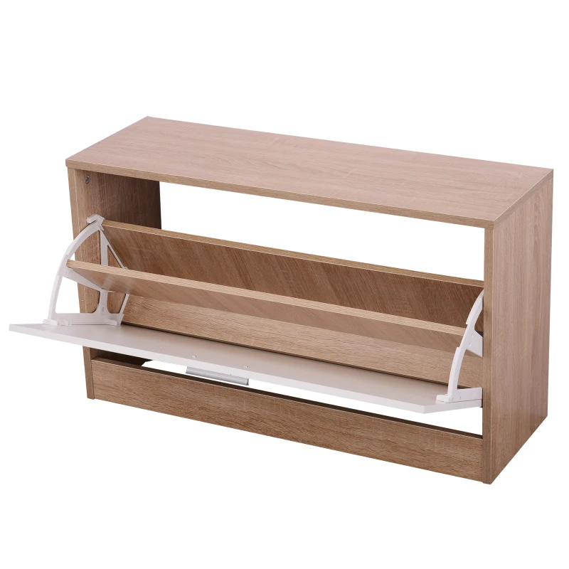 HOMCOM Ensemble de meubles d'entrée design contemporain : meuble chaussures, miroir et panneau porte-manteau patères double, triple coloris chêne clair blanc