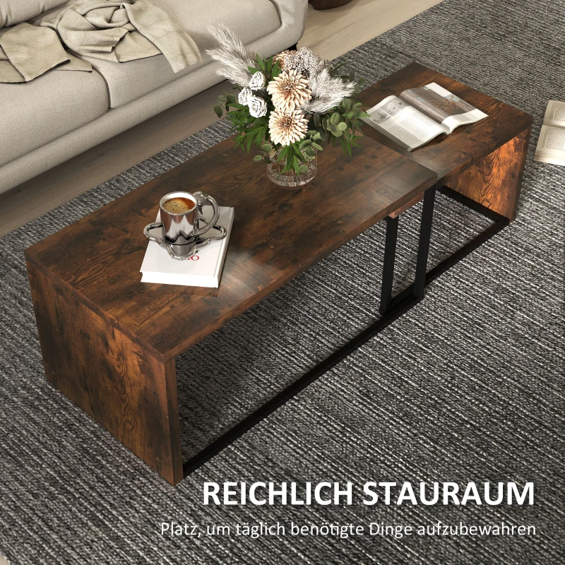 HOMCOM 2er-Set Couchtisch, Sofatisch, Beistelltisch, MDF, Metall, 90 x 48 x 42 cm/59 x 42 x 36 cm, Schwarz+Braun(m-4)