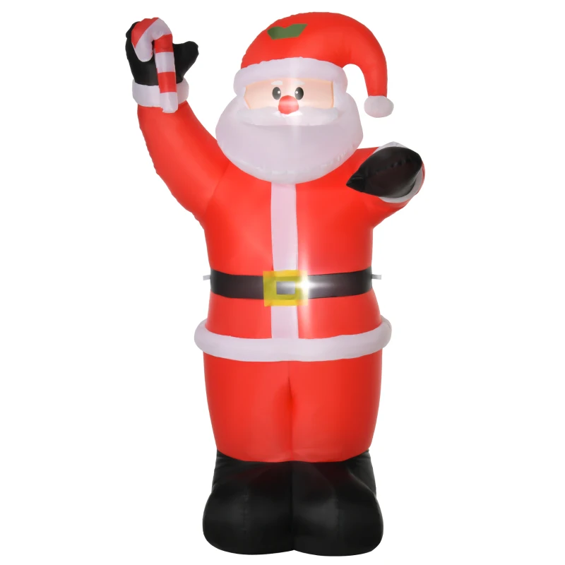 HOMCOM Papá Noel Hinchable 240 cm con Bastón Luces LED e Inflador Decoración Navideña para Exterior Interior Multicolor