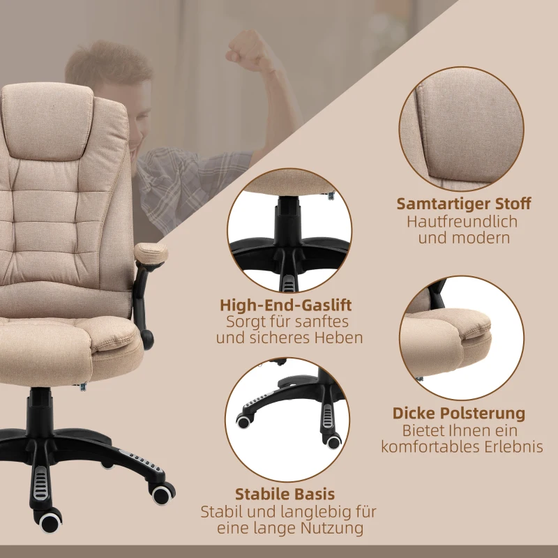 Vinsetto Massagesessel mit Wärmefunktion, Ergonomischer Schreibtischstuhl, höhenverstellbar, 68L x 72B x 110-120 cm, Braun(m-9)