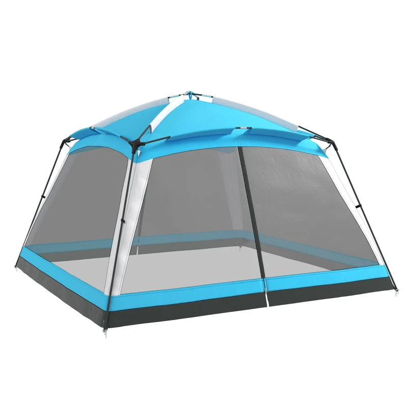 Outsunny Tente de camping familiale - tente dôme 8 personnes tente dôme étanche légère ventilée facile à monter avec sac de transport 4 parois en maille - dim. 360L x 360l x 220H cm bleu clair
