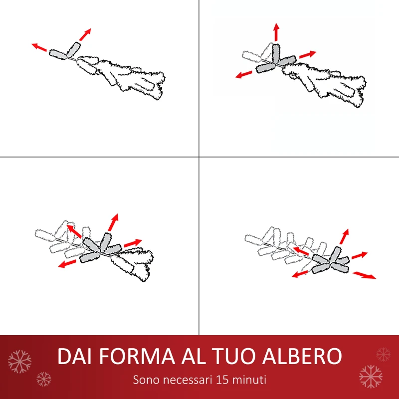 HOMCOM Albero di Natale Artificiale 150cm con Fibre Ottiche e 21 Luci LED, Decorazioni a Forma di Fiocco di Neve, Verde