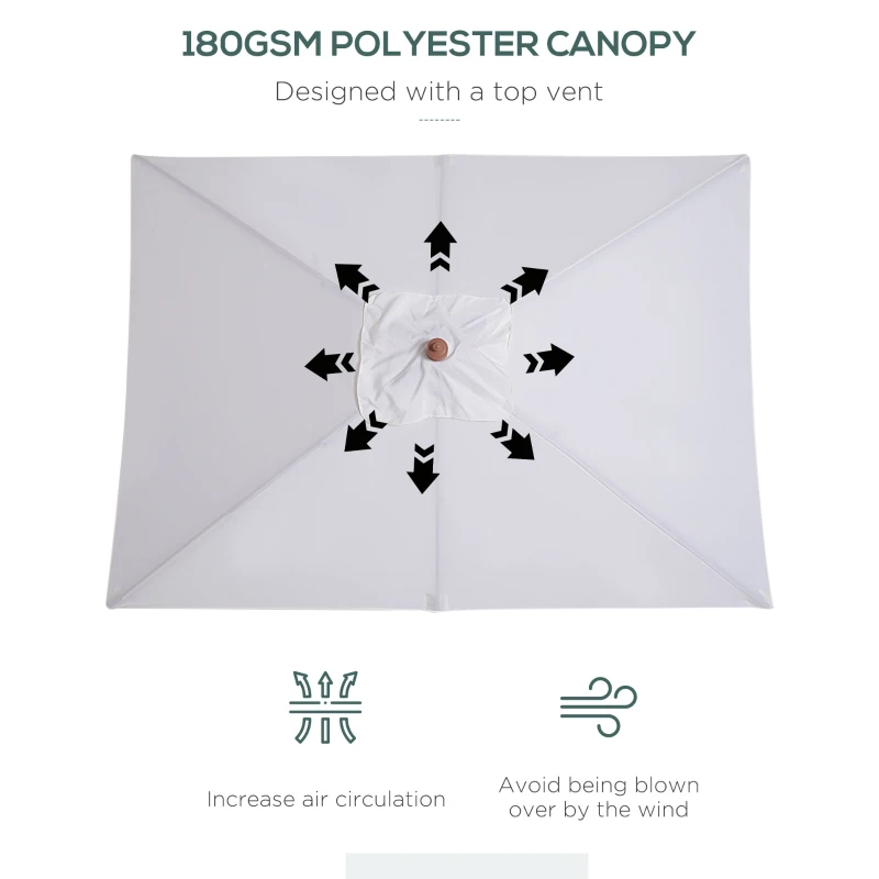 Outsunny 2m x 1.5m Garden Parasol Umbrella with Tilting Sunshade Canopy, Outdoor Market Table Umbrella with Wood and Bamboo Frame, Cream White