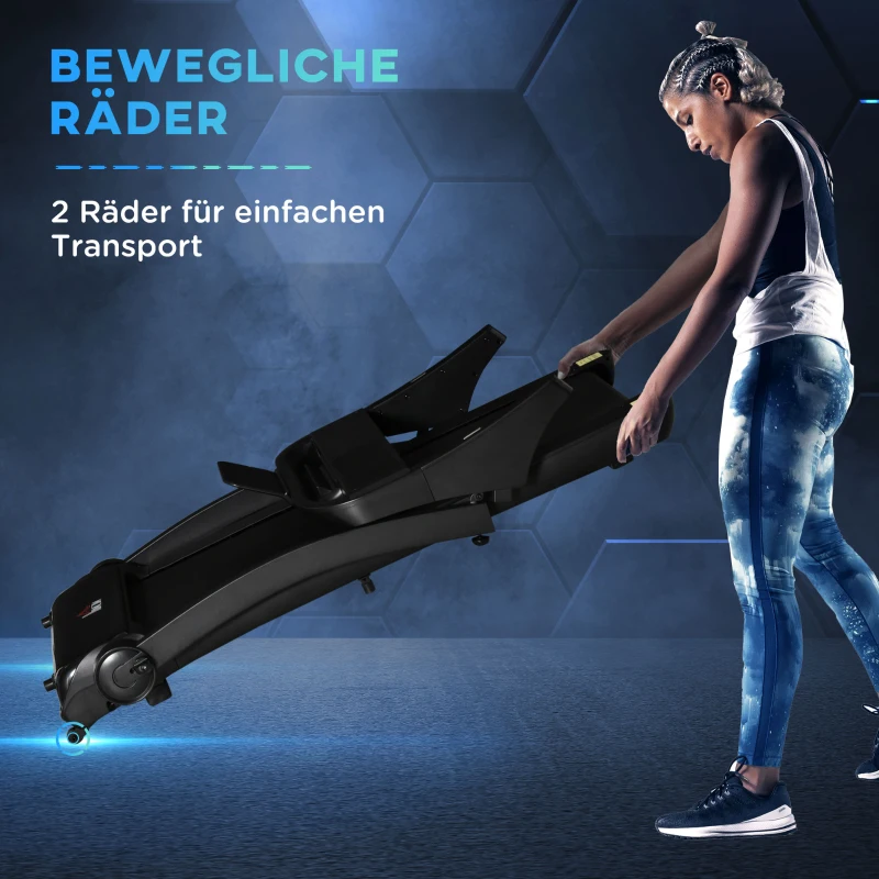 HOMCOM Laufband Klappbar elektrisch 550 W 1-12 km/h 2HP LCD-Display Handyhalterung geeignet für Home Gym Indoor Fitness leicht zu bewegen und zu lagern Schwarz 153 x 77 x 124 cm
