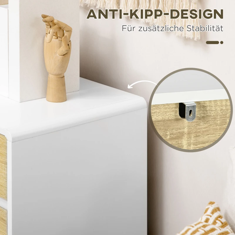 HOMCOM Kommode, Sideboard, 6 Schubladen, minimalistisches Design, weiß+holz, 80 x 40 x 95 cm
