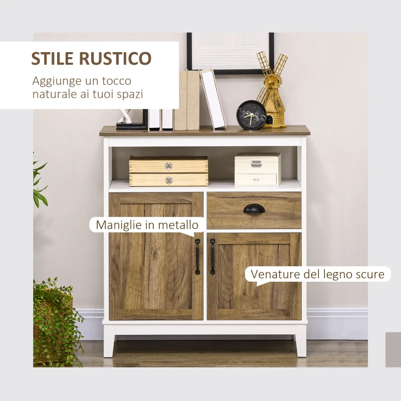 HOMCOM Mobile Cucina Stile Rustico con Armadietti e Cassetto, 76.6x 35x 81.5cm, Bianco e Marrone