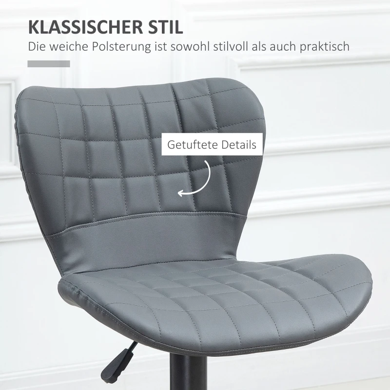 HOMCOM 2er-Set Barhocker Barstühle Barhocker, höhen verstellbar, mit Fußstütze, 47cm x 51,5 cm x 89-109 cm, Grau